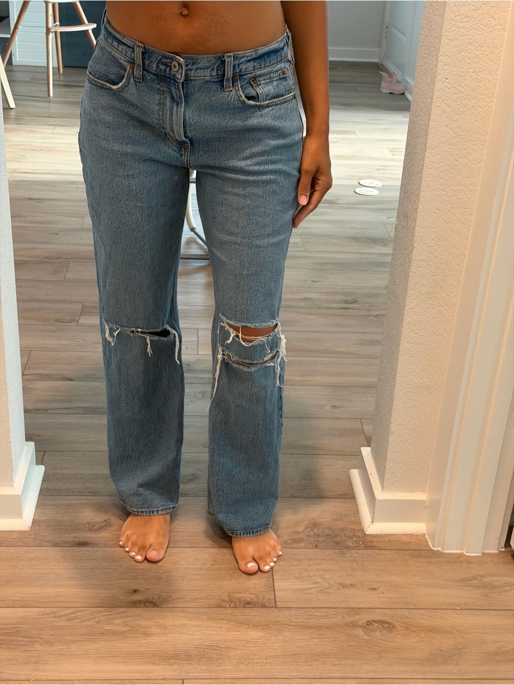 Abercrombie & Fitch Medium Blue Distressed Straight-Leg Jeans